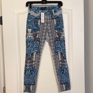 Bebe Blue and Black Geometric Leggings
